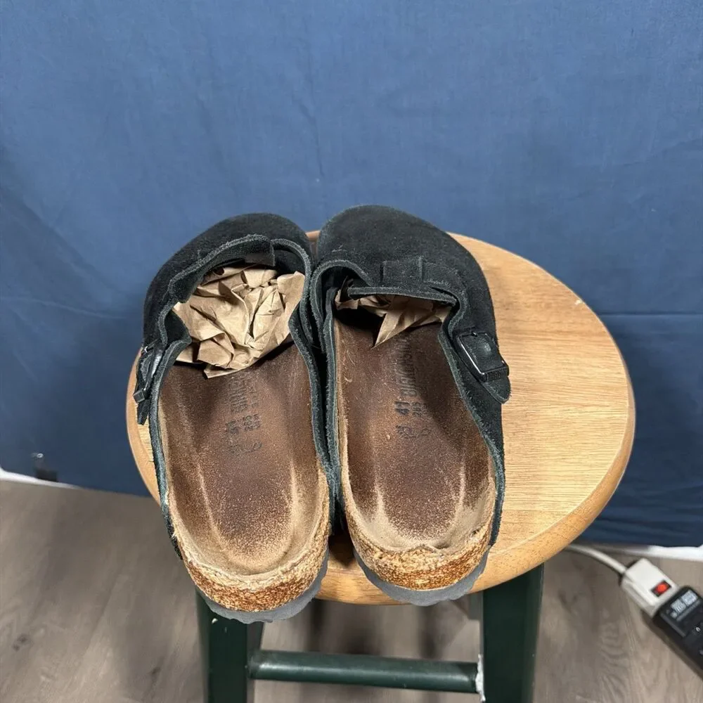 Birkenstock Men’s Boston Black Suede Buckle Clogs EU Size 41 Casual Shoes